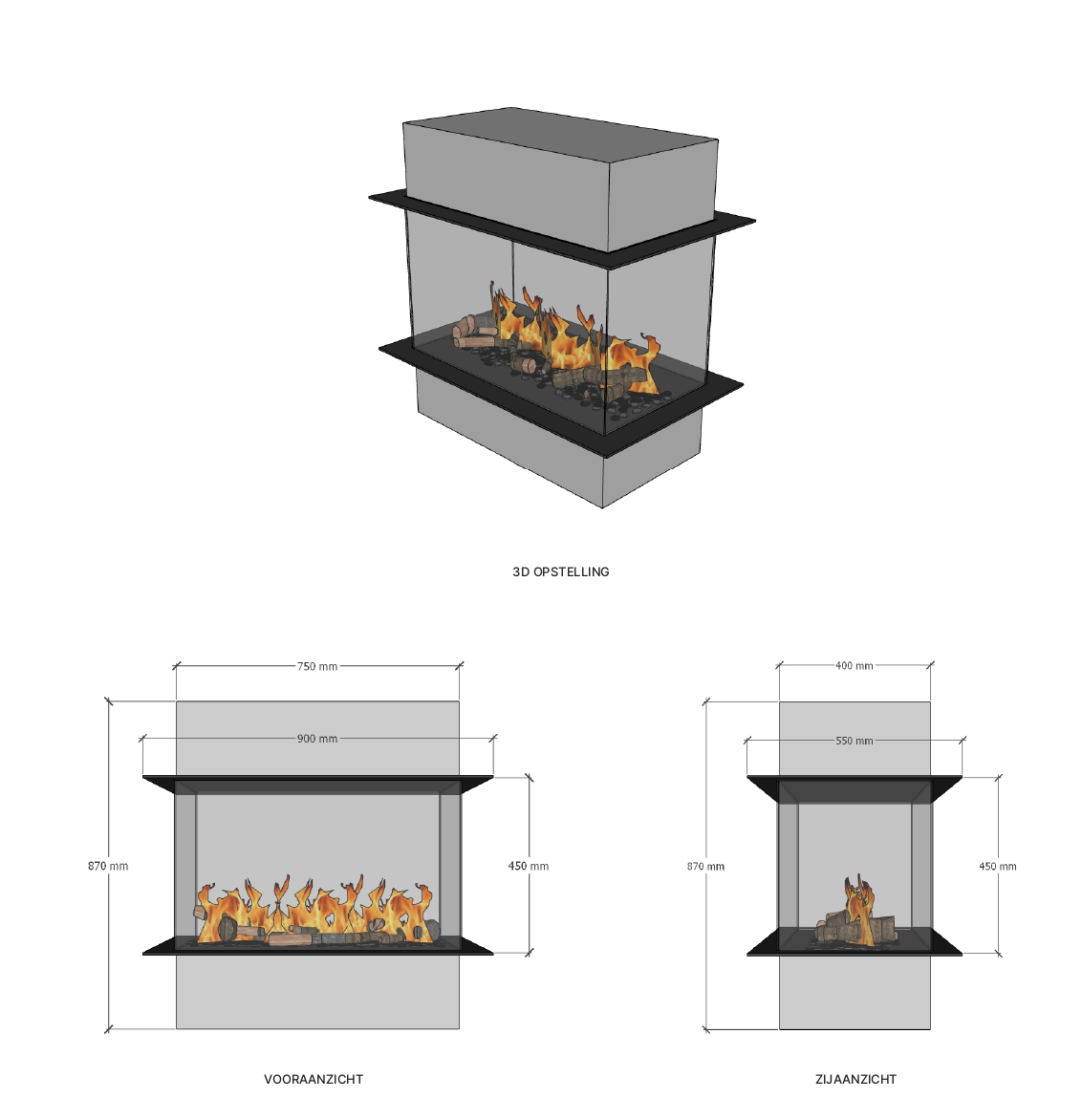 Afmetingen - Elu Four Sided 75-45