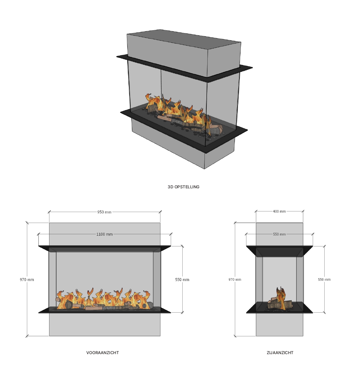 Afmetingen - Elu Four Sided 95-55
